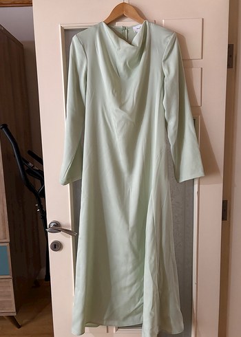 Su yeşili Uzun Kollu Yüksek Yakalı Kadın Elbise - Görsel 3