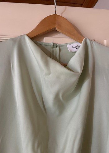 Su yeşili Uzun Kollu Yüksek Yakalı Kadın Elbise - Görsel 6