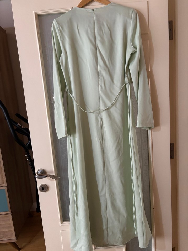 Su yeşili Uzun Kollu Yüksek Yakalı Kadın Elbise - Görsel 5