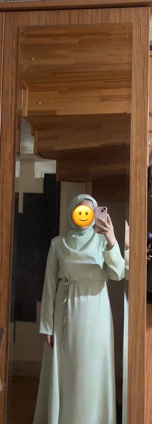 Su yeşili Uzun Kollu Yüksek Yakalı Kadın Elbise - Görsel 2