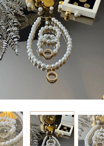 Klasik model inci kolye seti - Görsel 2