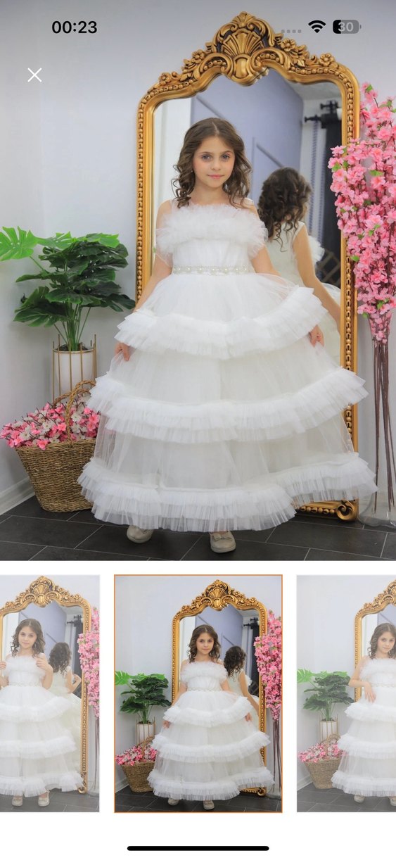 Beyaz Fırfırlı Kız Çocuk Abiye Elbise - Görsel 3