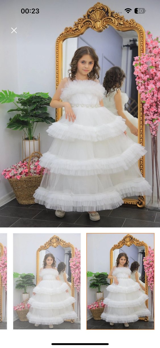 Beyaz Fırfırlı Kız Çocuk Abiye Elbise - Görsel 2