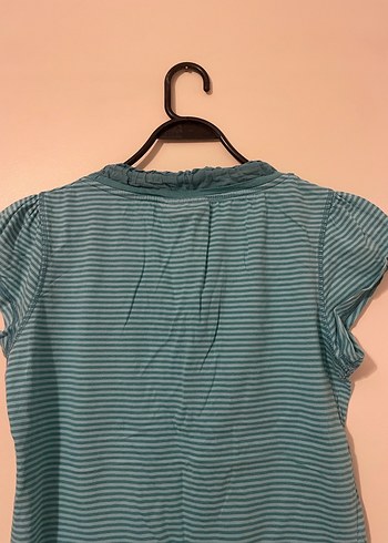 Turkuaz Çizgili Tişört, Kısa Kollu - Görsel 4