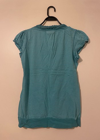 Turkuaz Çizgili Tişört, Kısa Kollu - Görsel 5