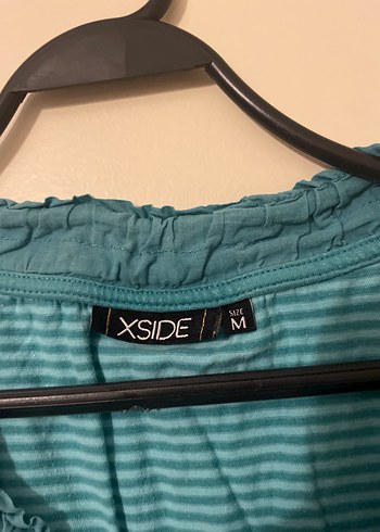 Turkuaz Çizgili Tişört, Kısa Kollu - Görsel 3