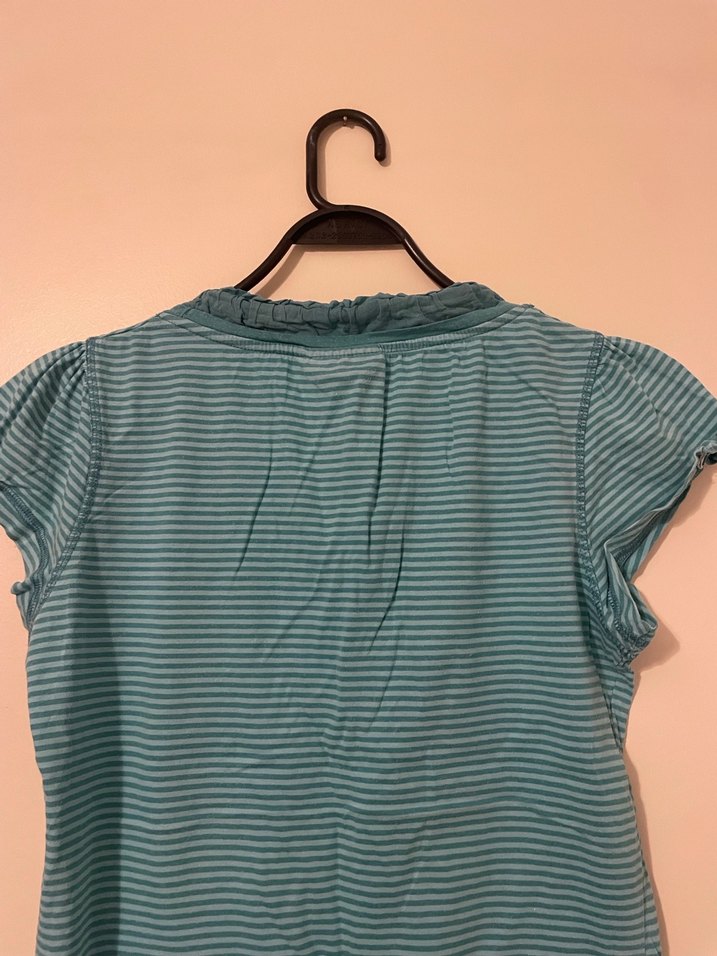 Turkuaz Çizgili Tişört, Kısa Kollu - Görsel 4