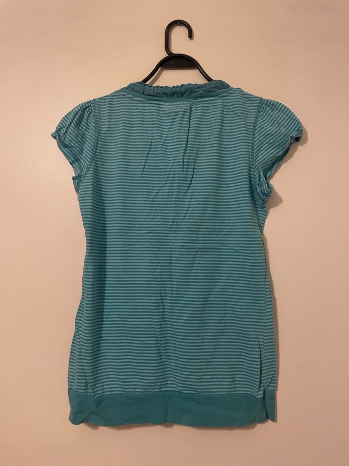 Turkuaz Çizgili Tişört, Kısa Kollu - Görsel 5