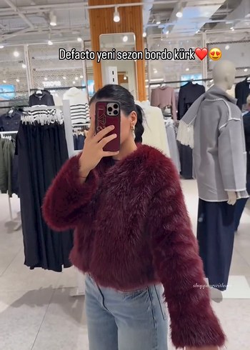 m Beden Bordo Kürklü Kadın Midi Boy Ceket