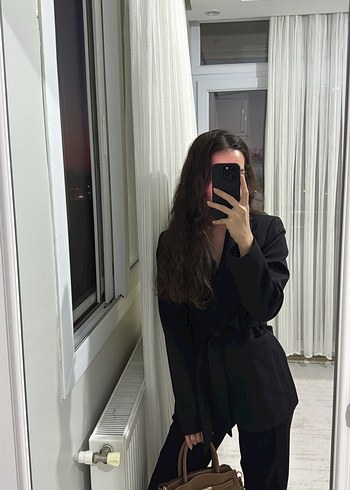 36 Beden Kadın Siyah Midi Blazer Ceket