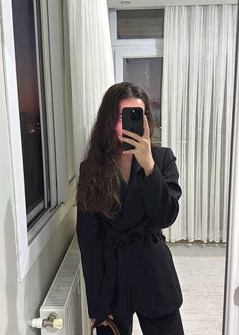 Kadın Siyah Midi Blazer Ceket