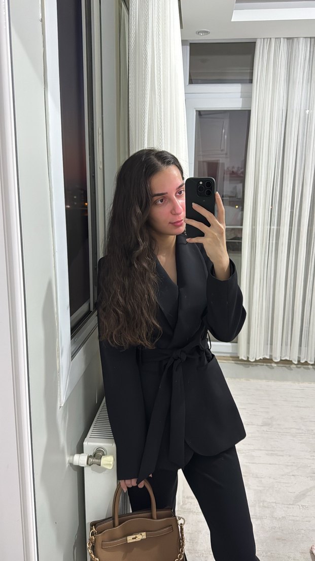 Kadın Siyah Midi Blazer Ceket - Görsel 3