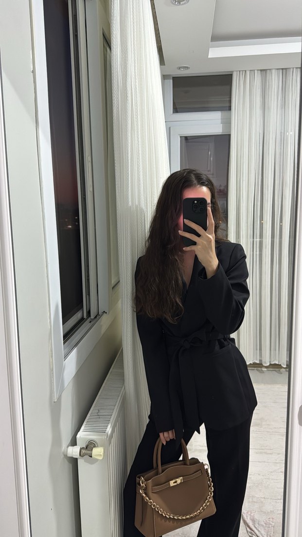 Kadın Siyah Midi Blazer Ceket - Görsel 2