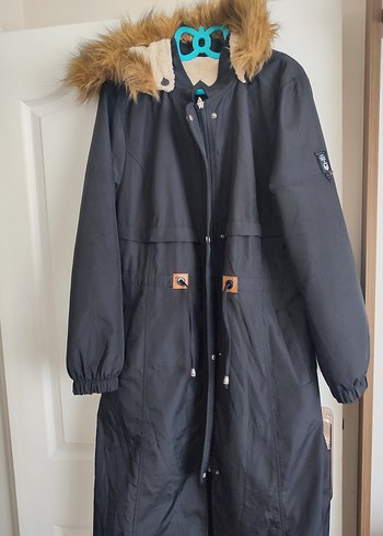 siyah Kadın uzun Sıcak Tutucu Ceket - Görsel 5