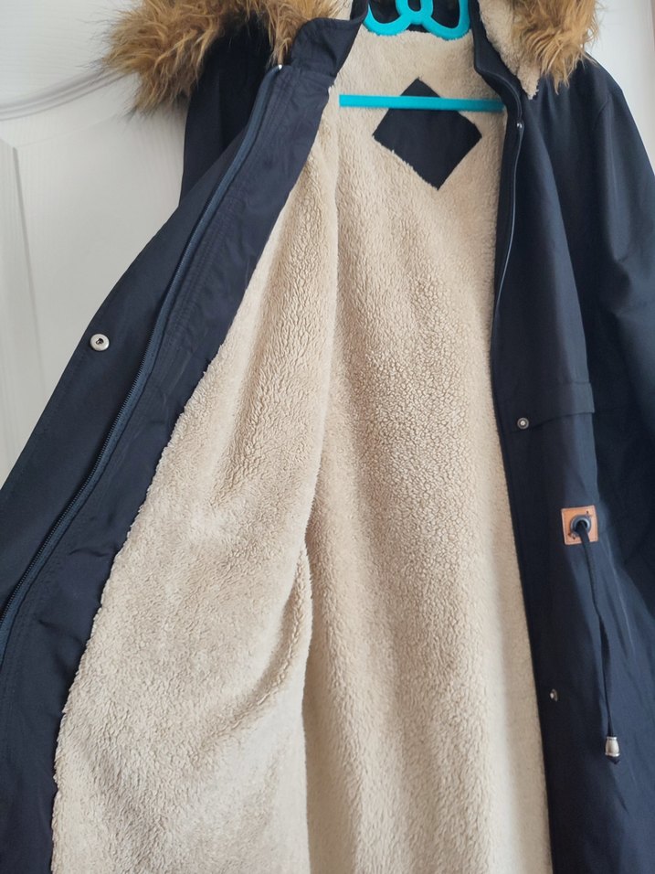 siyah Kadın uzun Sıcak Tutucu Ceket - Görsel 3