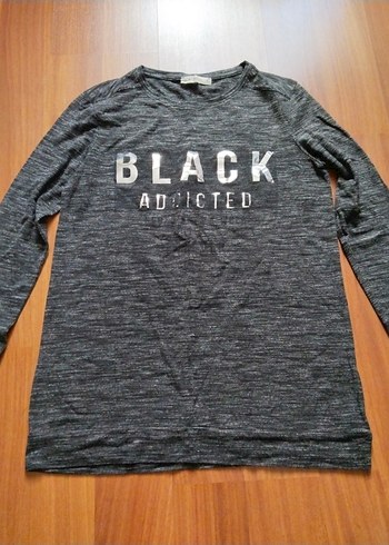 Siyah Baskılı Uzun Kollu Sweatshirt