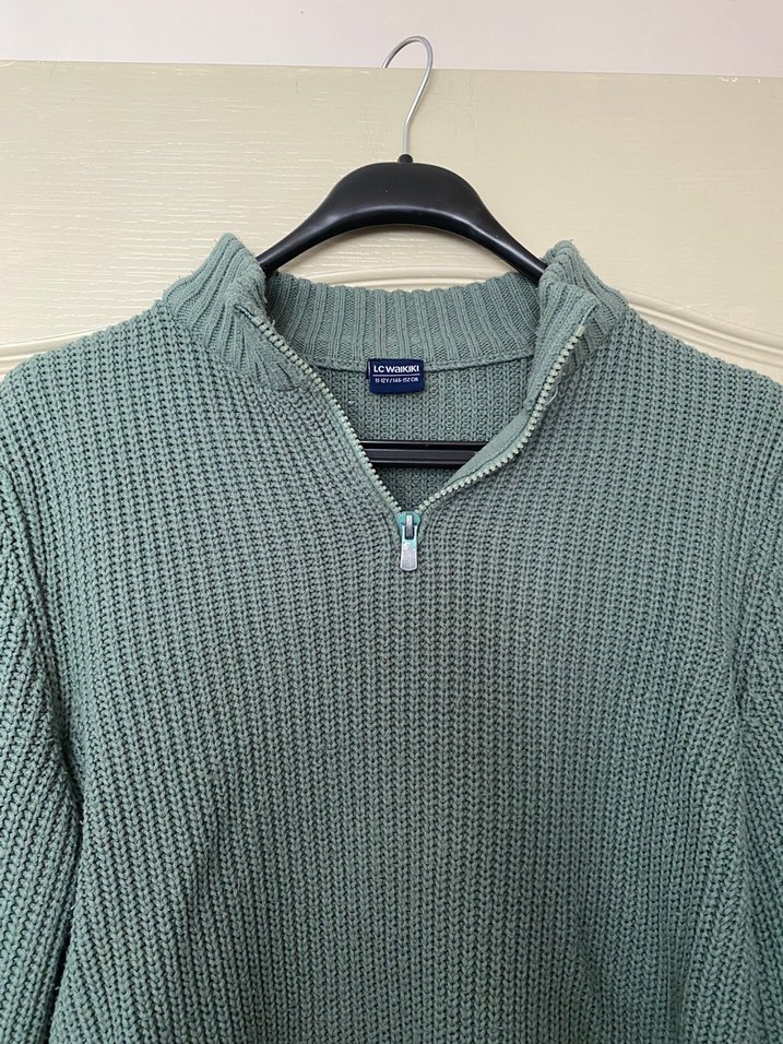 Gri Yarım Fermuarlı Erkek Triko Kazak - Görsel 2