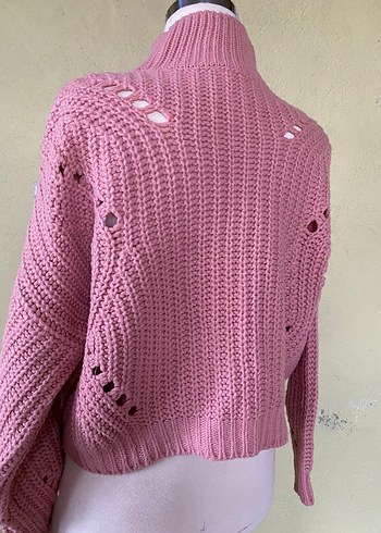 Pembe Balıkçı Yaka Örgü Kadın Kazak - Görsel 5