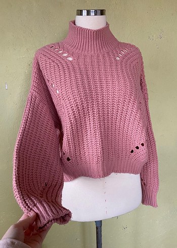 Pembe Balıkçı Yaka Örgü Kadın Kazak - Görsel 3