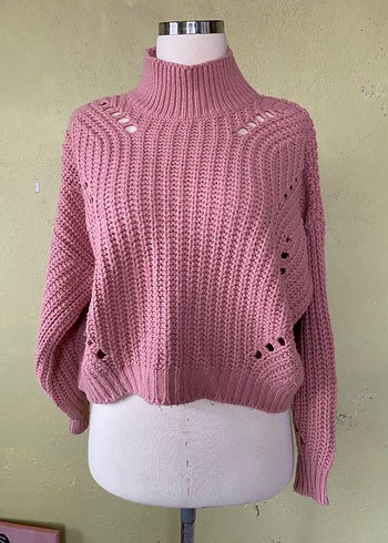 Pembe Balıkçı Yaka Örgü Kadın Kazak - Görsel 2