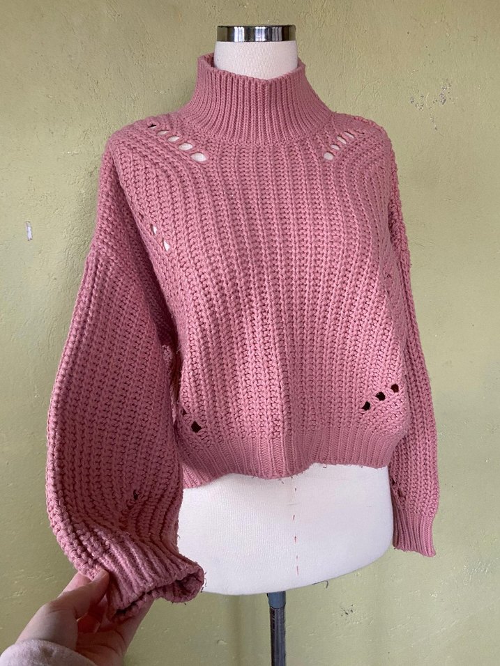 Pembe Balıkçı Yaka Örgü Kadın Kazak - Görsel 3