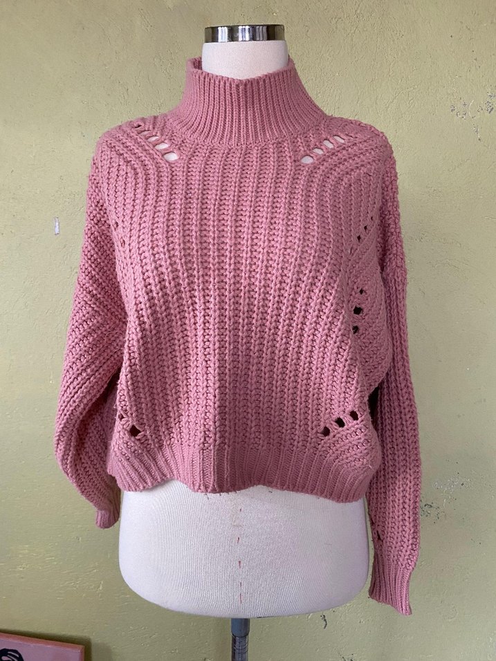 Pembe Balıkçı Yaka Örgü Kadın Kazak - Görsel 2