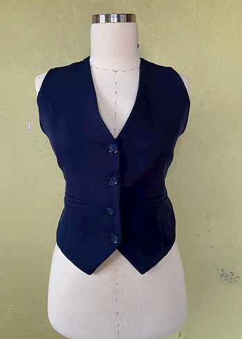 Lacivert Düğmeli Kadın Yelek - Görsel 3