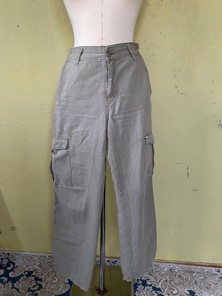 çağla yeşili Midi Bol Kesim Kadın Kot Pantolon - Görsel 2