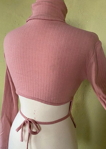 Pembe Kadın Boğazlı İnce Triko Kazak - Görsel 4