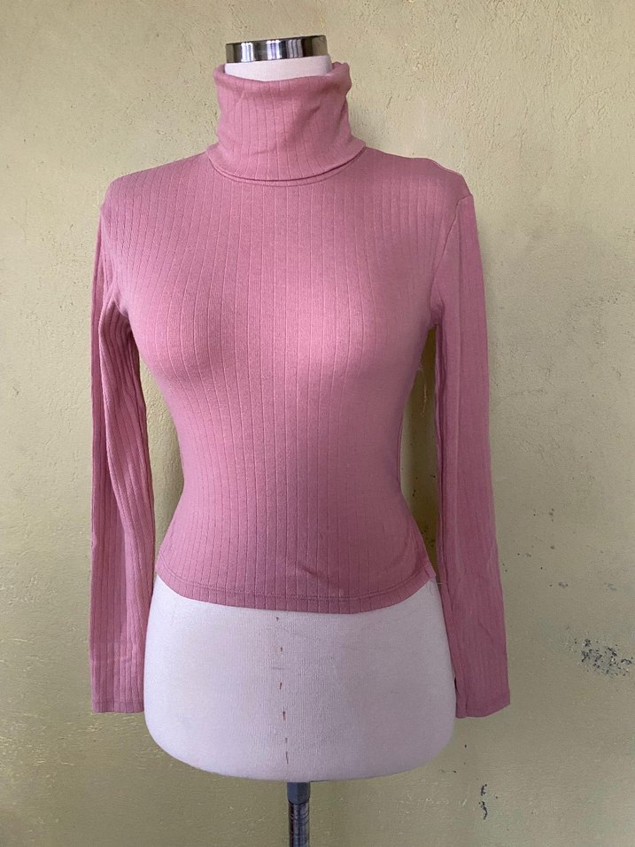 Pembe Kadın Boğazlı İnce Triko Kazak - Görsel 2