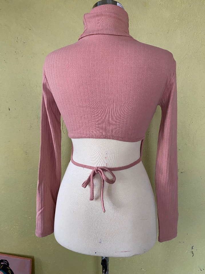 Pembe Kadın Boğazlı İnce Triko Kazak - Görsel 5