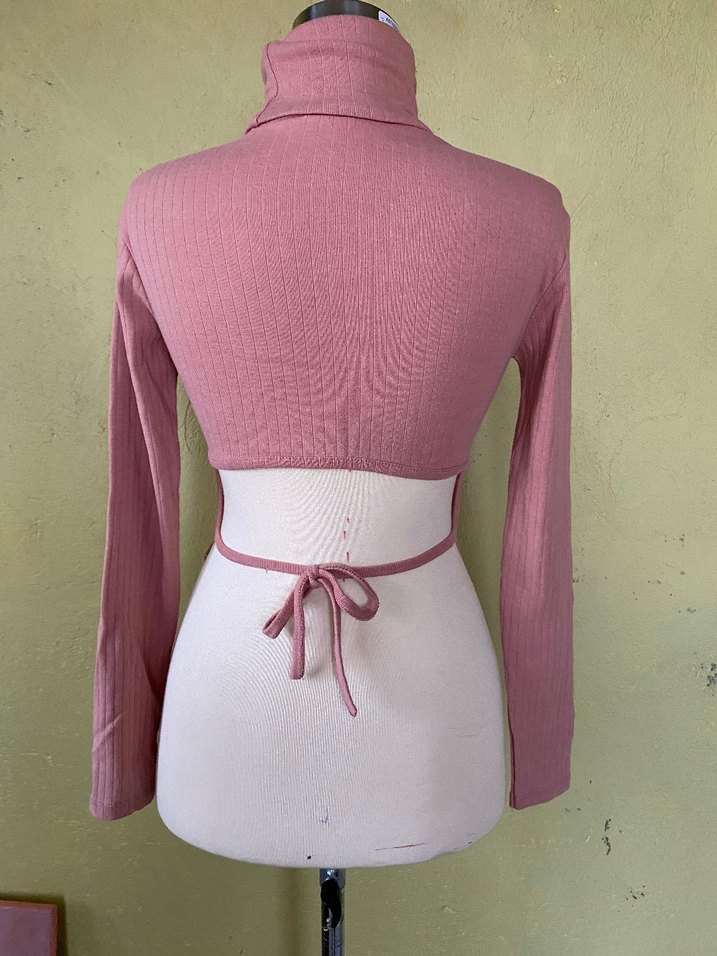 Pembe Kadın Boğazlı İnce Triko Kazak - Görsel 3