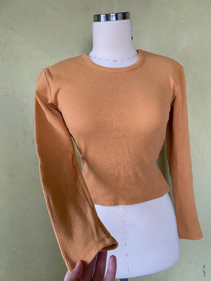 turuncu Uzun Kollu İnce Triko Kadın Kazak - Görsel 3