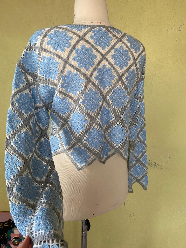 Bohem Mavi Gri Örgü Kadın Kazak - Görsel 4