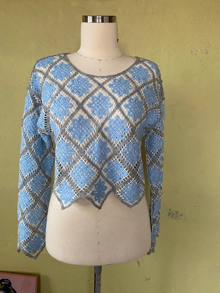 Bohem Mavi Gri Örgü Kadın Kazak - Görsel 2