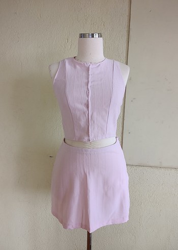 Pembe Kolsuz Mini Kadın Tulum - Görsel 3