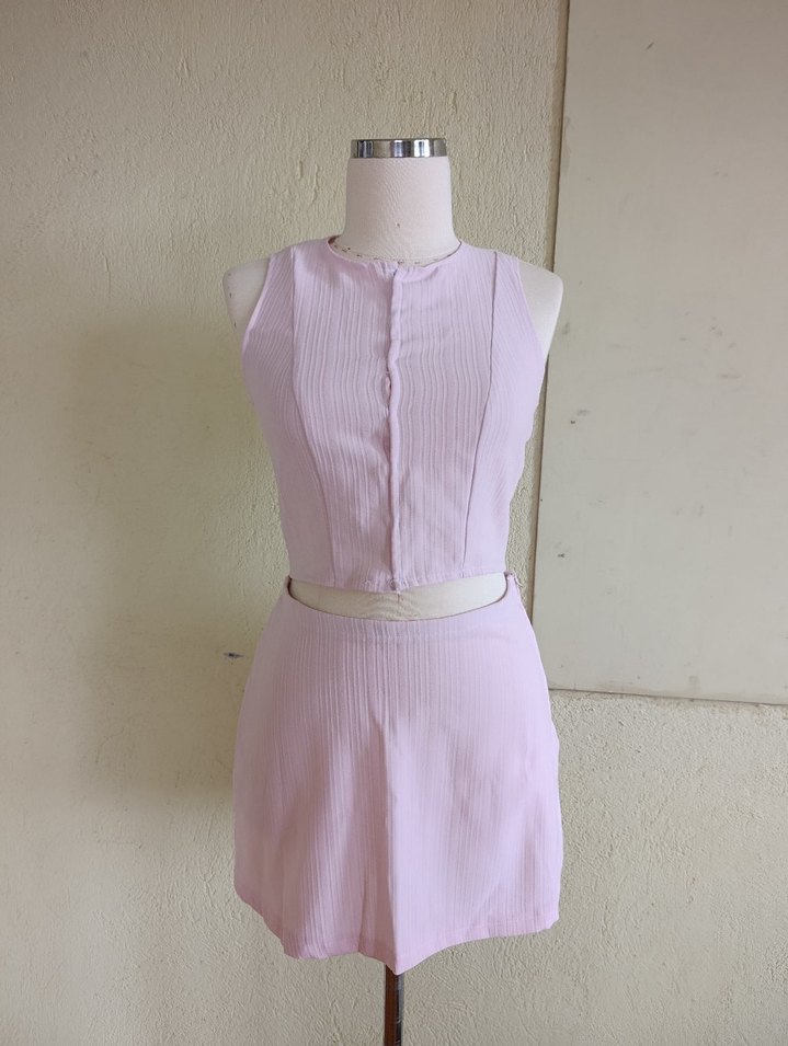 Pembe Kolsuz Mini Kadın Tulum - Görsel 3