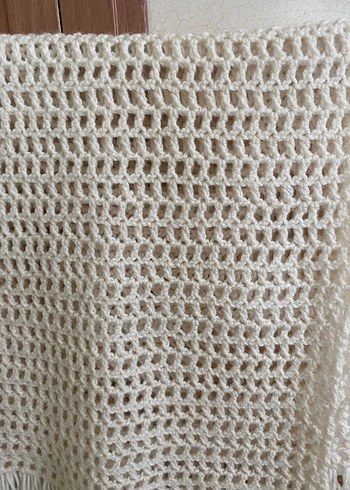 Dantel Detaylı Örgü Beyaz Kadın Şal - Görsel 3