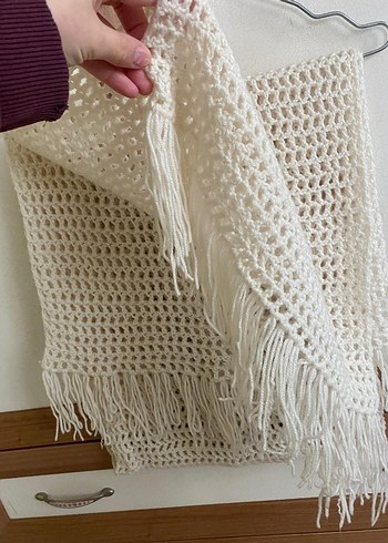 Dantel Detaylı Örgü Beyaz Kadın Şal - Görsel 2