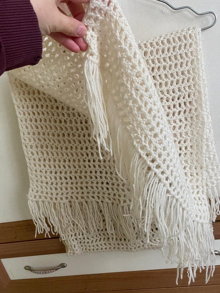 Dantel Detaylı Örgü Beyaz Kadın Şal - Görsel 2