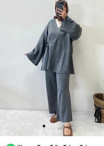 Gri Triko Kadın Salaş Takım - Görsel 4