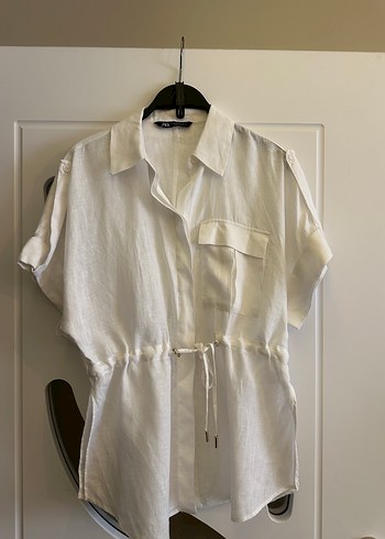 ZARA Düğmeli Beyaz Keten Kadın Gömlek XS beden az kullanılmış