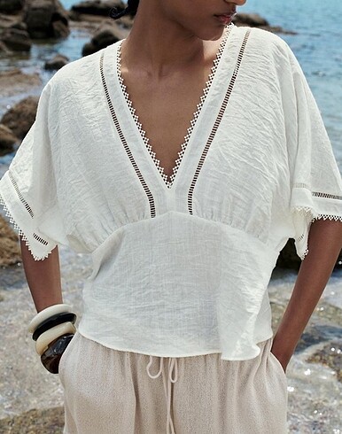 Dantel şeritli kimono bluz