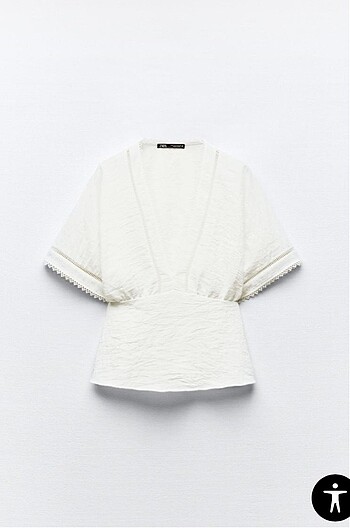 s Beden beyaz Renk Zara dantelli şeritli kimono bluz