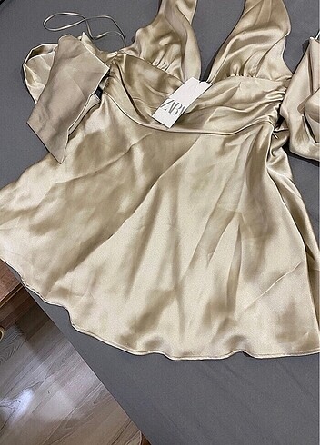 Zara Zara saten elbise L beden