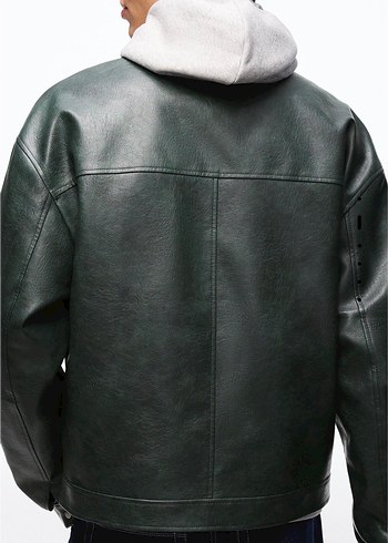 Bershka yeşil erkek suni deri ceket - Görsel 2