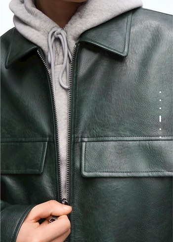 Bershka yeşil erkek suni deri ceket - Görsel 4