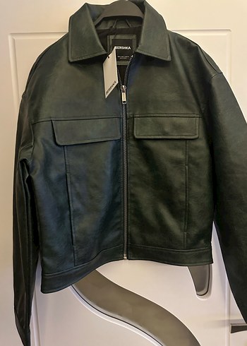 Bershka yeşil erkek suni deri ceket - Görsel 9