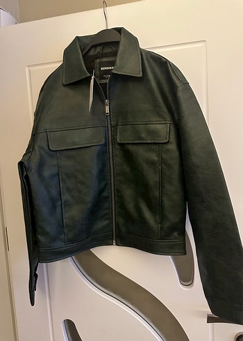 Bershka yeşil erkek suni deri ceket - Görsel 7