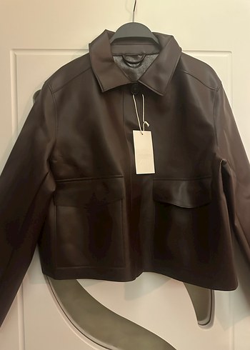 Düğmeli Kahverengi Kadın Deri Ceket - Görsel 2